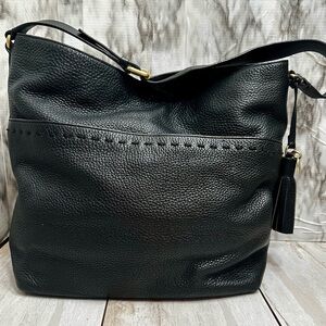 Cole Haan Large Black Pebbled Leather Hobo Bag Brass Hardware Classic Metro Vibe